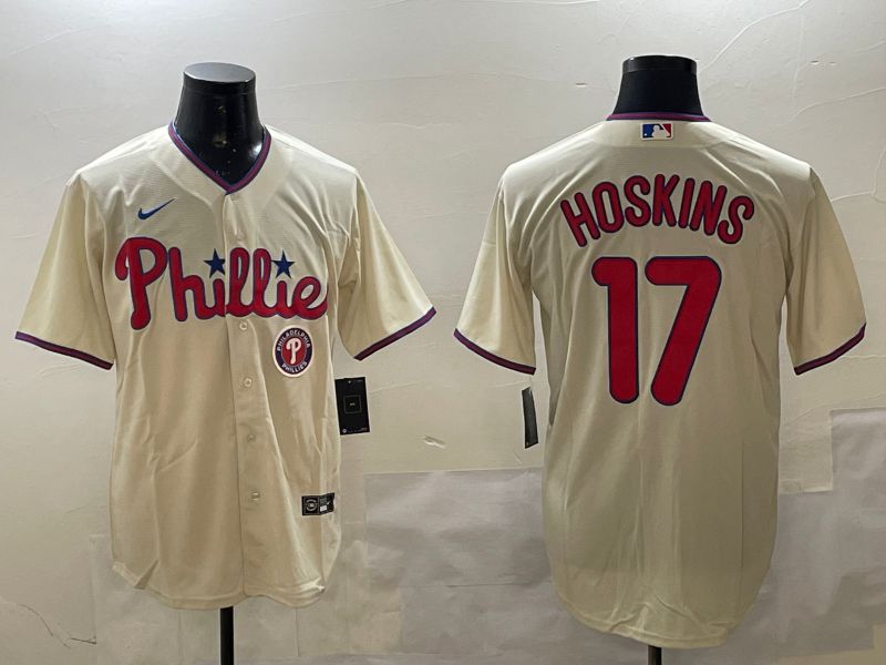 Men Philadelphia Phillies #17 Hoskins Cream Game 2025 Nike MLB Jersey style 3